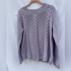 J. Crew Women's Lilac Wool Blend Cable Aran chunky Knit Sweater Large Pu…